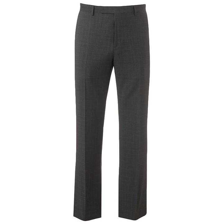 Marc Anthony Modern-fit Plaid Wool-blend Flat-front Gray Dress Pants - Men, Size: 40x32, Grey