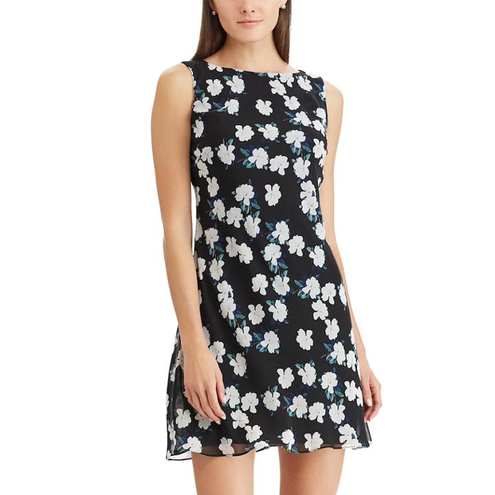 Women's Chaps Print A-line Dress, Size: 6, Black