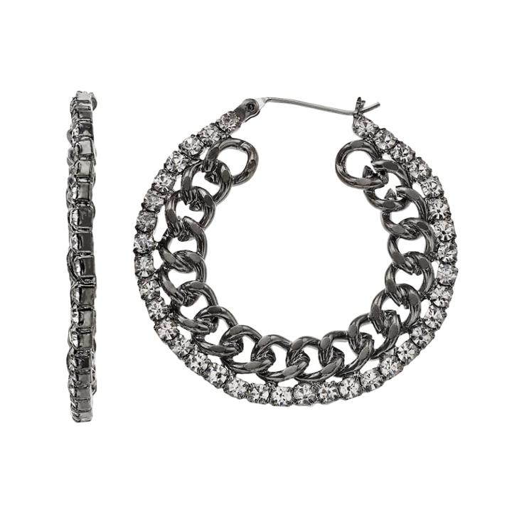 Simply Vera Vera Wang Simulated Crystal Chain Hoop Earrings, Women's, Black