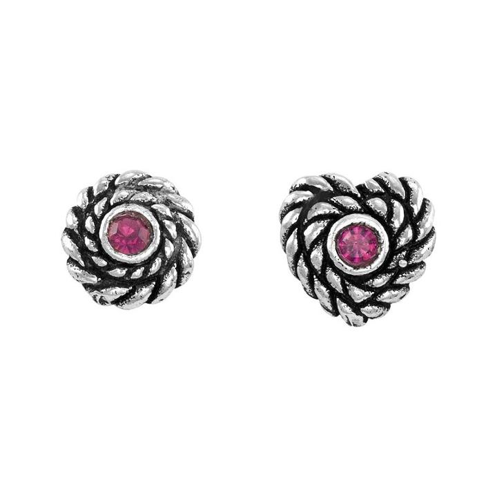 Itsy Bitsy Crystal Sterling Silver Heart & Circle Mismatch Stud Earrings, Women's, Drk Purple