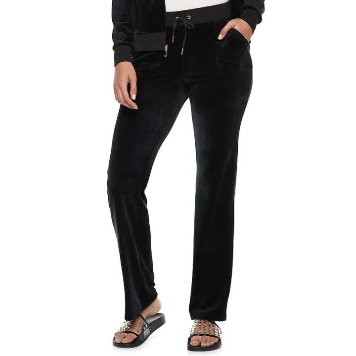 Women's Juicy Couture Velour Midrise Bootcut Pants, Size: L Long, Dark Grey
