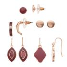 Red Nickel Free Semi Hoop, Drop & Stud Earring Set, Women's
