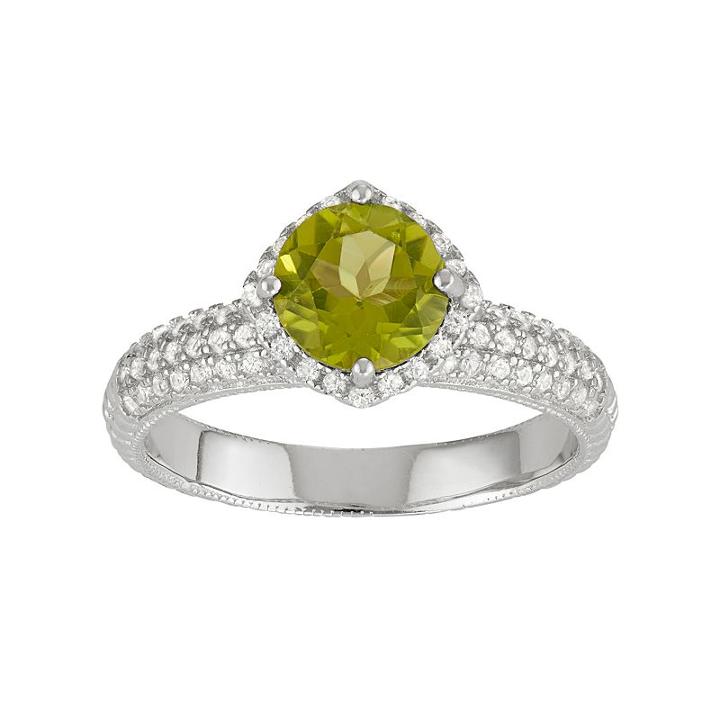 Sterling Silver Green Quartz & Lab-created White Sapphire Halo Ring, Women's, Size: 9