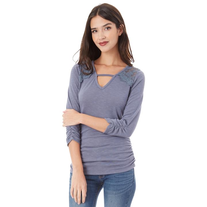 Juniors' Iz Byer Ruched Lace-yoke Top, Teens, Size: Xl, Med Blue