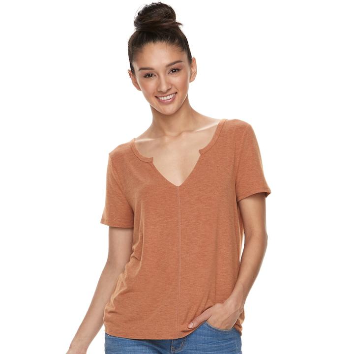 Juniors' Mudd&reg; Notch Neck Tee, Teens, Size: Medium, Med Brown