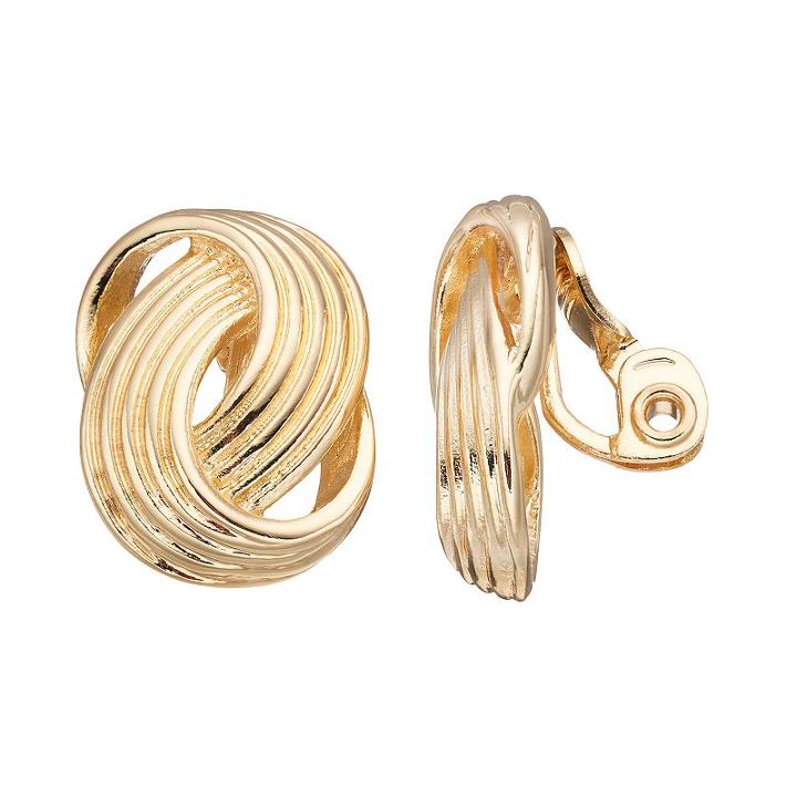Napier Textured Interlocking Nickel Free Clip On Earrings, Women's, Gold