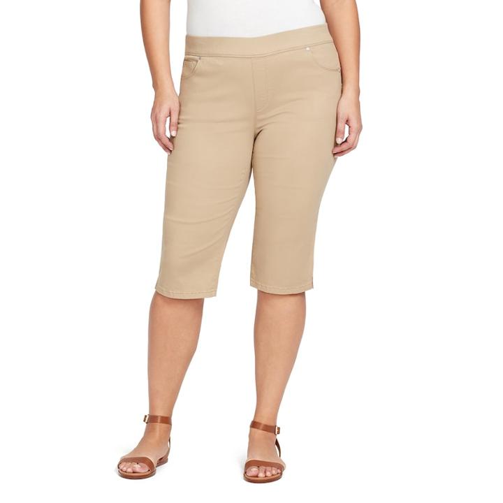 Plus Size Gloria Vanderbilt Avery Pull-on Skimmer Capris, Women's, Size: 16 W, Beig/green (beig/khaki)