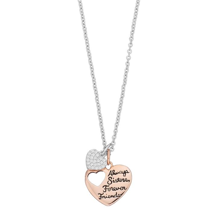 Two Tone Silver Plated Cubic Zirconia Sisters Heart Pendant, Women's, White