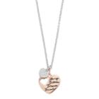 Two Tone Silver Plated Cubic Zirconia Sisters Heart Pendant, Women's, White
