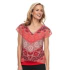 Women's Dana Buchman Print Layered Hem Top, Size: Xs, Red