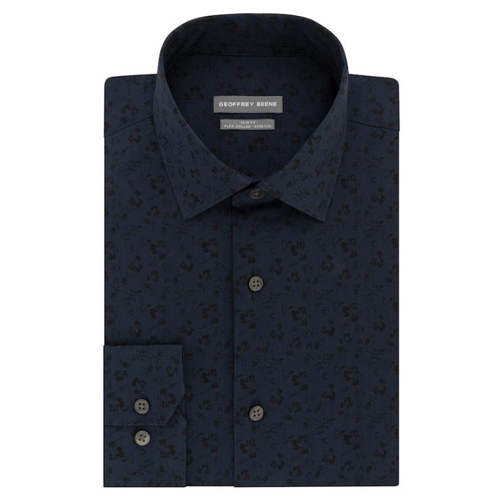 Men's Geoffrey Beene Slim-fit Stretch Flex Spread-collar Dress Shirt, Size: Xl-34/35, Blue