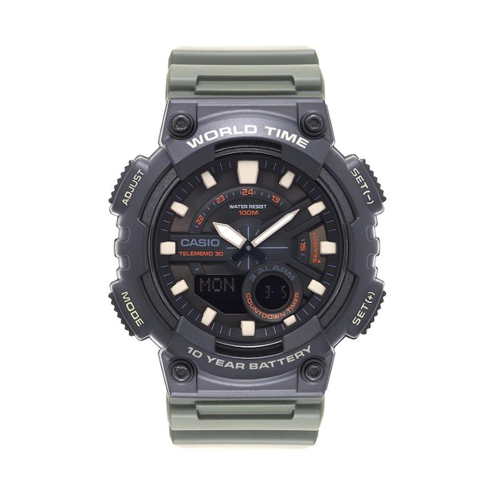 Casio Men's Telememo World Time Analog-digital Watch - Aeq110w-3avk, Size: Xl, Green