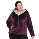 Plus Size Weathercast Hooded Fleece Jacket, Women's, Size: 3xl, Drk Purple