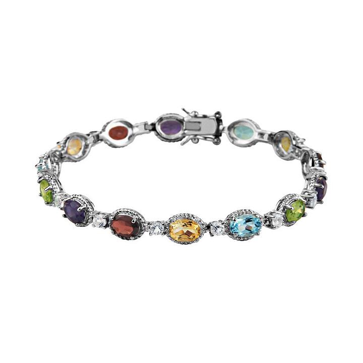 Sterling Silver Gemstone Bracelet, Women's, Size: 7.25, Multicolor