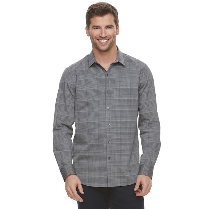 Men's Marc Anthony Slim-fit Stretch Woven Button-down Shirt, Size: Medium, Med Blue