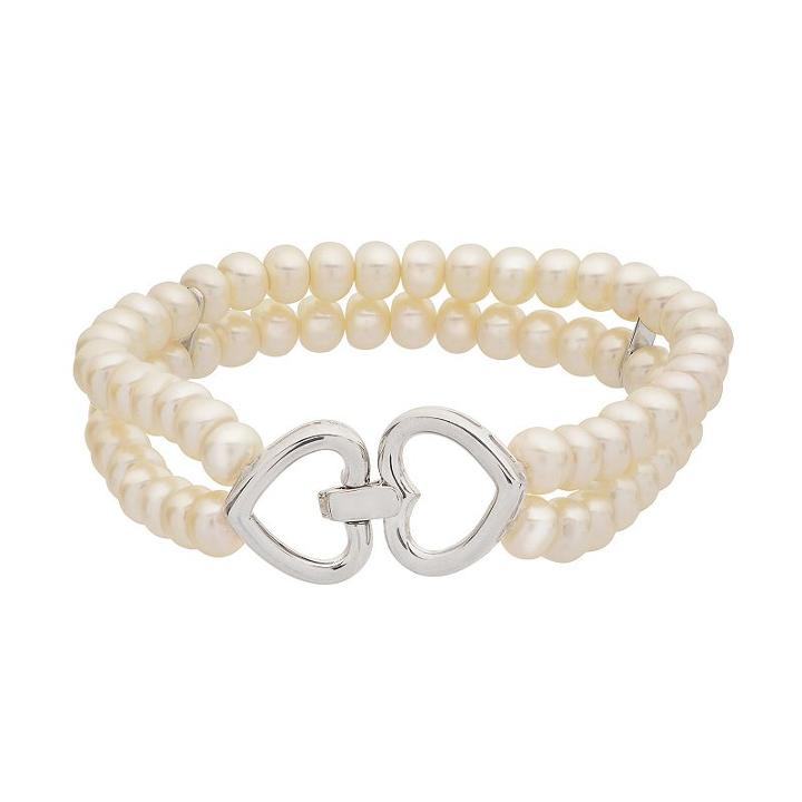 Pearlustre By Imperial Freshwater Cultured Pearl Heart Link Bracelet, Women's, Size: 7.5, White
