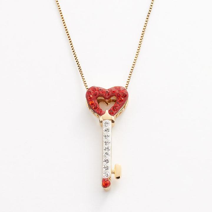 Artistique 18k Gold Over Silver Crystal Heart Key Pendant - Made With Swarovski Crystals, Women's, Size: 18, Red