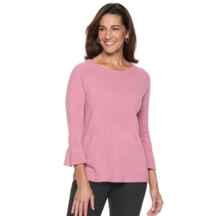 Petite Napa Valley Boatneck Bell-sleeve Sweater, Women's, Size: S Petite, Med Pink