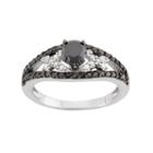 1 Carat T.w. Black & White Diamond Sterling Silver Openwork Ring, Women's, Size: 8