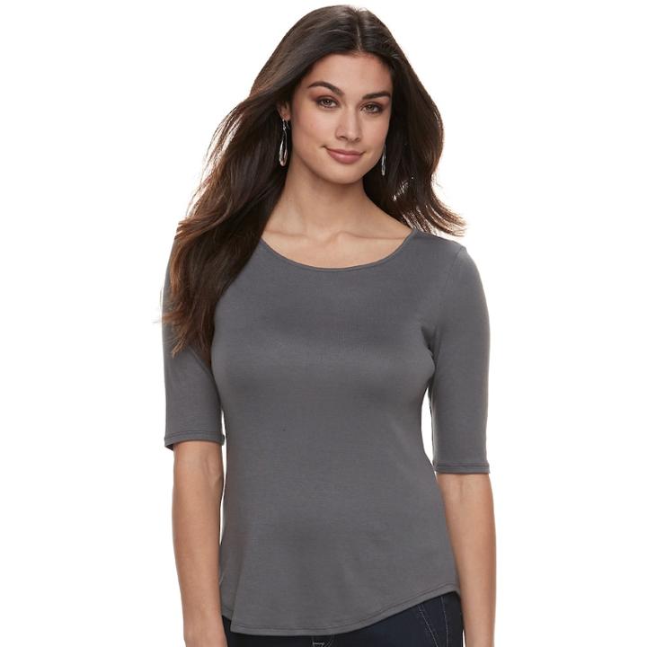 Women's Apt. 9&reg; Essential Elbow-sleeve Tee, Size: Large, Dark Grey