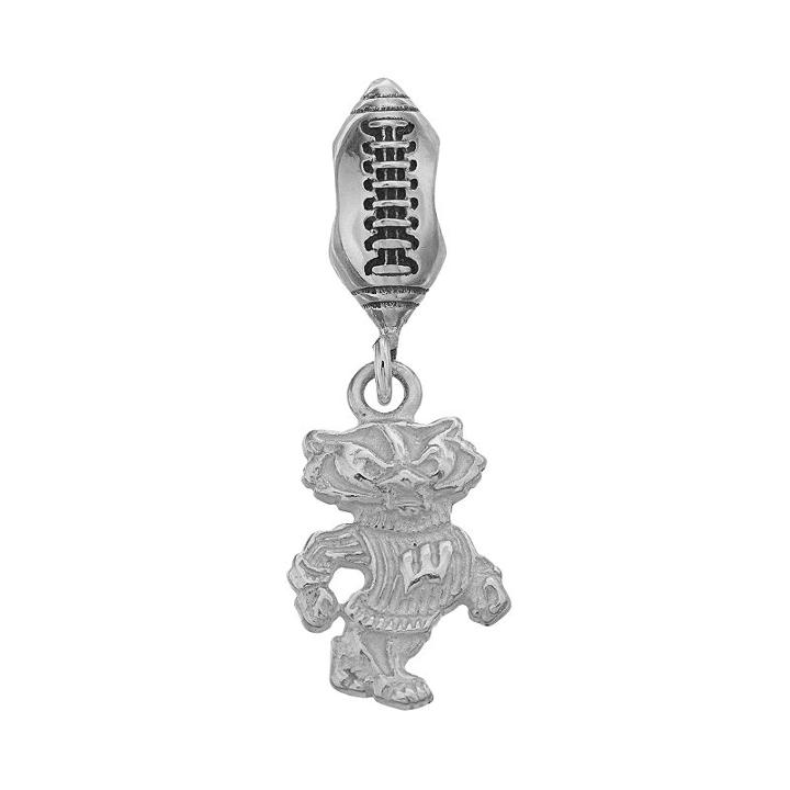 Dayna U Sterling Silver Wisconsin Badgers Team Logo Football Charm, Women's, Grey