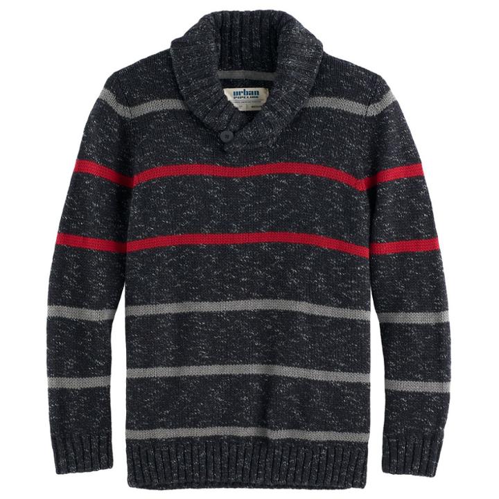 Boys 8-20 Urban Pipeline&reg; Regular-fit Striped Shawl-collar Sweater, Size: Medium, Black