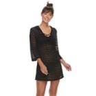Women's Apt. 9&reg; Burnout Stripe Lace-up Hooded Cover-up, Size: Xxl, Oxford
