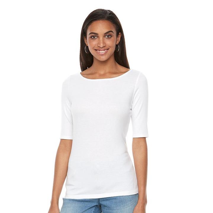 Women's Apt. 9&reg; Essential Striped Boatneck Tee, Size: Small, White