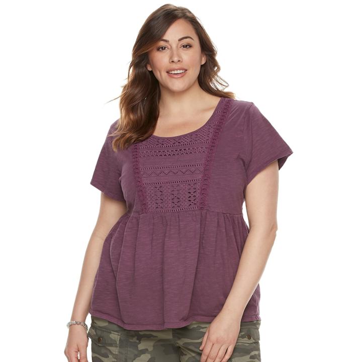 Plus Size Sonoma Goods For Life&trade; Embroidered Peplum Tee, Women's, Size: 1xl, Med Purple