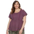 Plus Size Sonoma Goods For Life&trade; Embroidered Peplum Tee, Women's, Size: 1xl, Med Purple