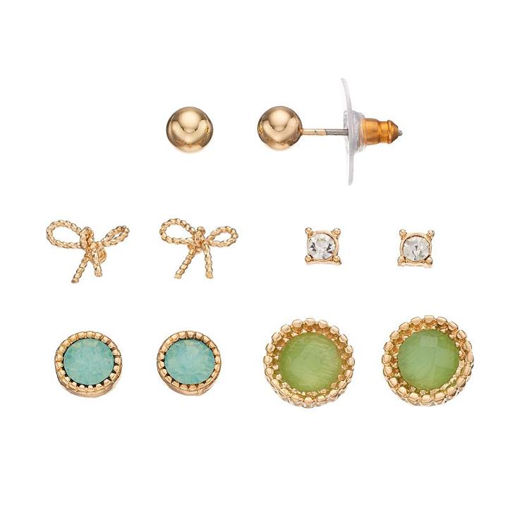 Lc Lauren Conrad Bow & Round Nickel Free Stud Earring Set, Women's, Lt Green