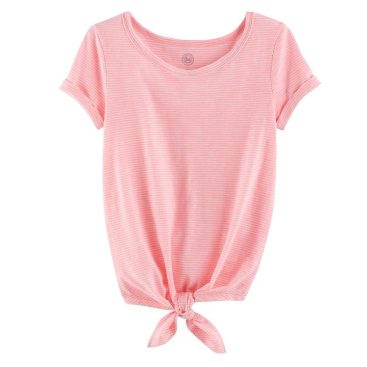 Girls Plus Size So&reg; Rolled Cuff Tie Front Tee, Size: 20 1/2, Brt Orange