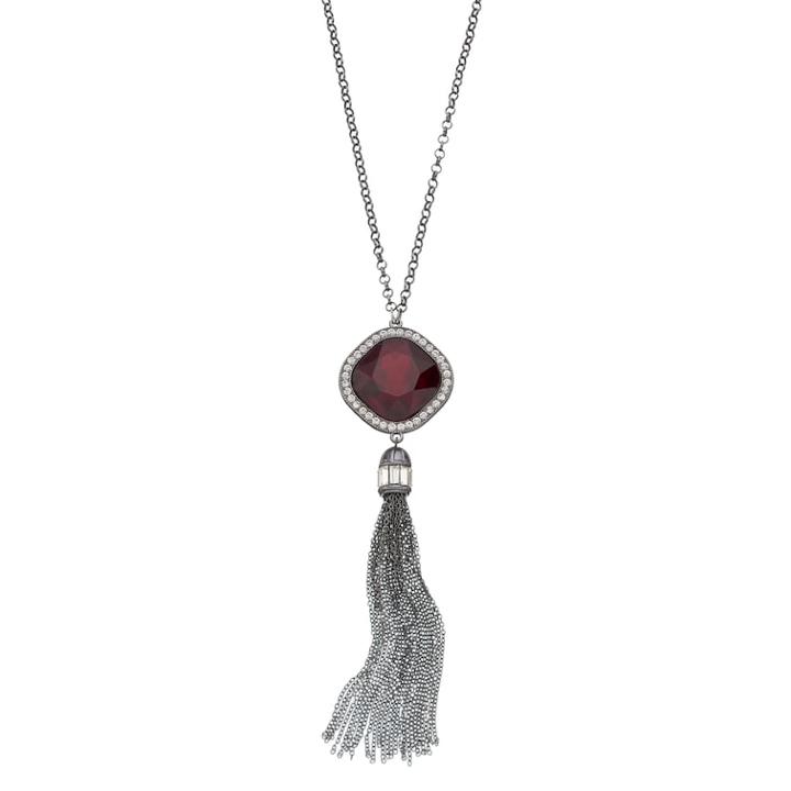 Simulated Siam Tasseled Y Necklace, Women's, Red