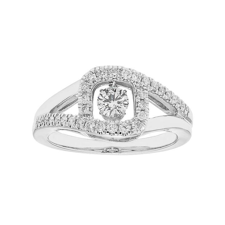 14k White Gold 1/2 Carat T.w. Diamond Rectangle Halo Ring, Women's, Size: 5