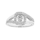 14k White Gold 1/2 Carat T.w. Diamond Rectangle Halo Ring, Women's, Size: 5