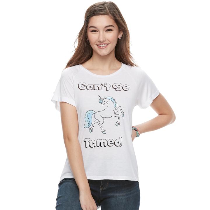Juniors' Freeze Can't Be Tamed Unicorn Tee, Teens, Size: Medium, White