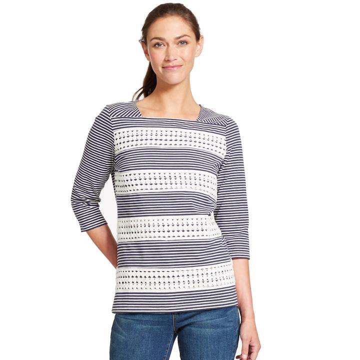 Women's Izod Lace-panel Top, Size: Medium, Blue (navy)