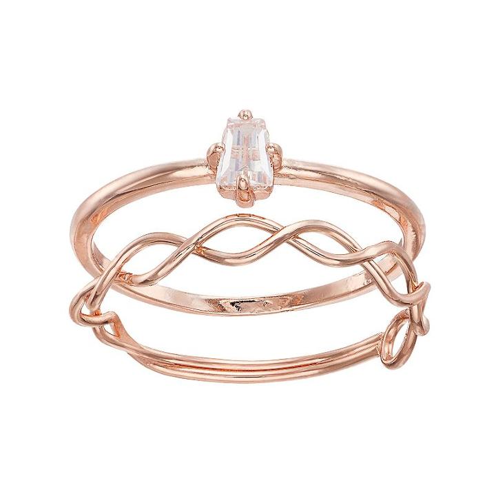 Lc Lauren Conrad Cubic Zirconia & Twisted Ring Set, Women's, Size: 7, Brt Pink