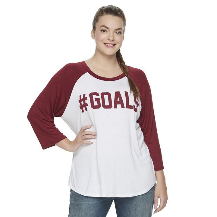 Juniors' Plus Size Starlet Baseball Graphic Tee, Girl's, Size: 1xl, White
