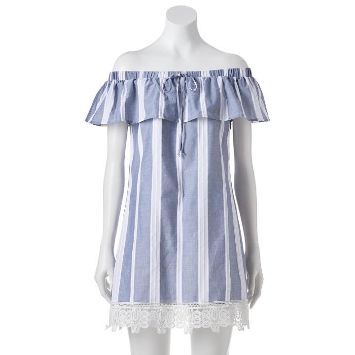 Juniors' Trixxi Striped Off-the-shoulder Dress, Girl's, Size: Large, Blue (navy)