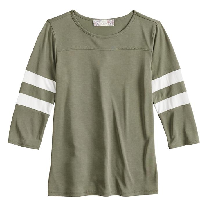 Girls' 7-16 & Plus Size Pink Republic Striped-sleeve Varsity Tee, Size: Large, Green
