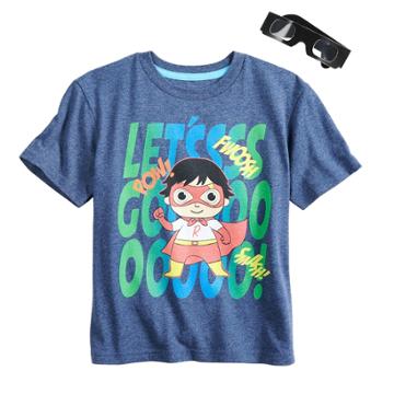 Boys 4-7 Ryan's World Let's Go! 3-d Superhero Graphic Tee & Goggles Set, Size: M 5-6, Blue (navy)