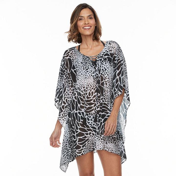 Beach Scene, Women's Abstract Poncho Cover-up, Multicolor