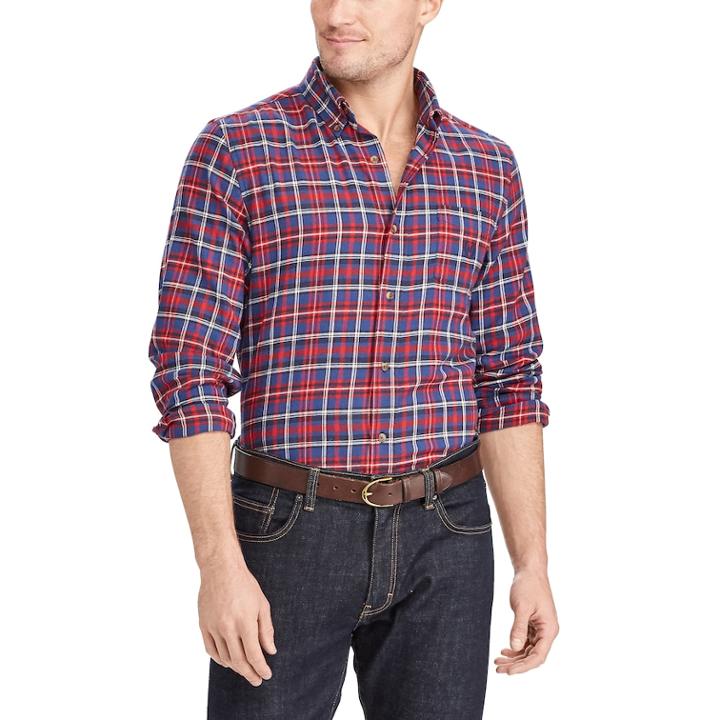 Big & Tall Chaps Classic-fit Plaid Flannel Button-down Shirt, Men's, Size: Xl Tall, Blue