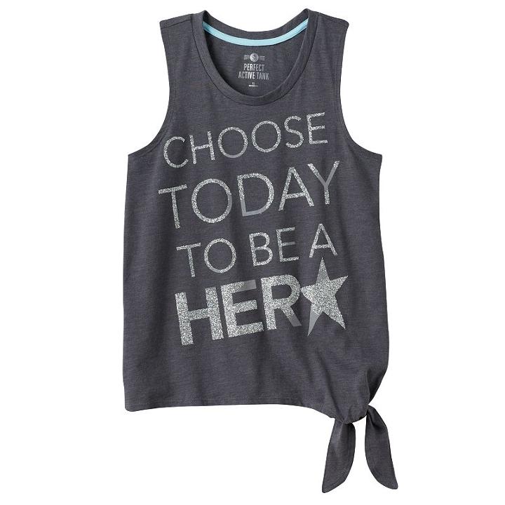 Girls 7-16 So&reg; Side Tie Graphic Tank Top, Size: 14, Light Grey