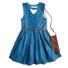 Girls 7-16 Beautees Crochet Skater Dress With Fringed Purse, Size: 16, Med Blue