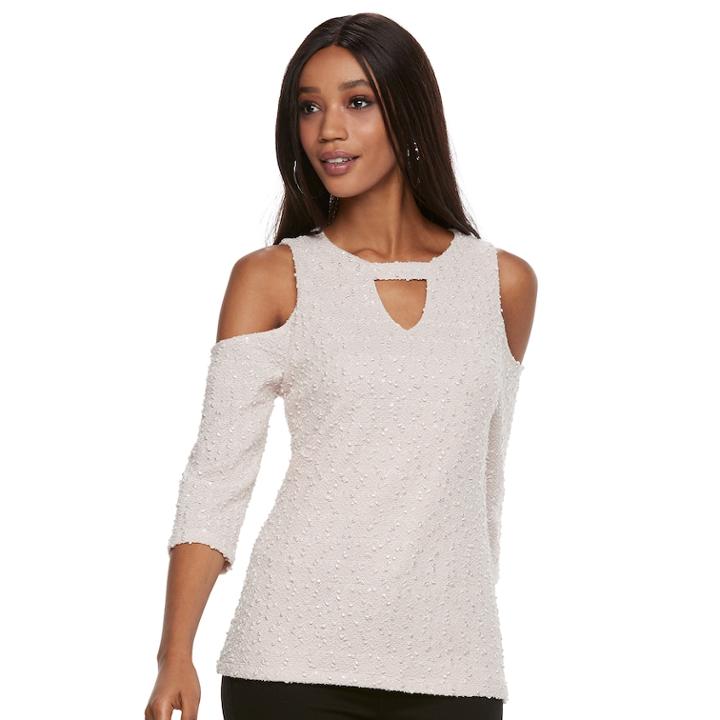 Women's Jennifer Lopez Cold-shoulder Boucle Top, Size: Large, Pink