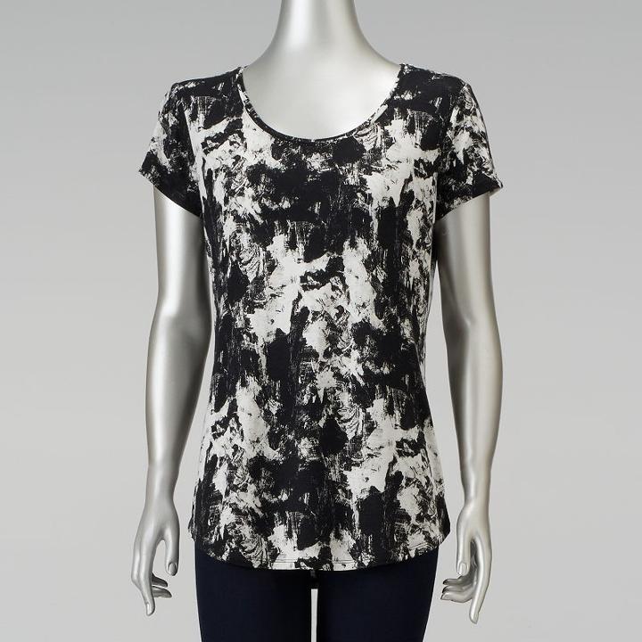 Women's Simply Vera Vera Wang Printed Scoopneck Tee, Size: Small, Oxford