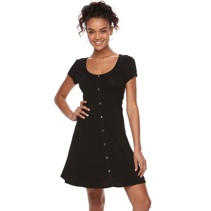 Juniors' So&reg; Button Front Short Sleeve Dress, Teens, Size: Small, Black