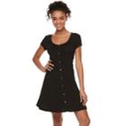 Juniors' So&reg; Button Front Short Sleeve Dress, Teens, Size: Small, Black